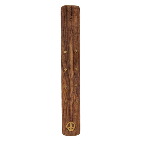 10" Wood Incense Burner & Ash Catcher, Peace Sign Design
