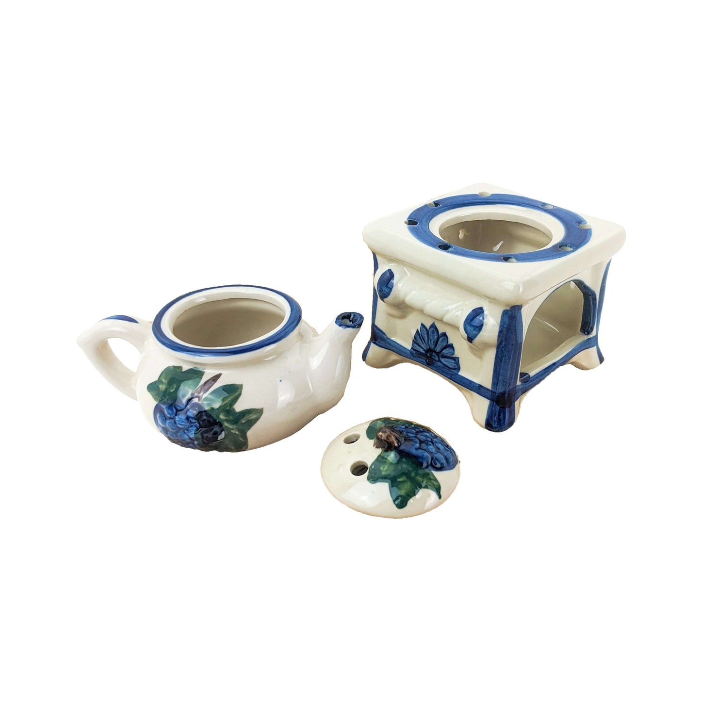 White Teapot 3-Piece Porcelain Oil Warmer