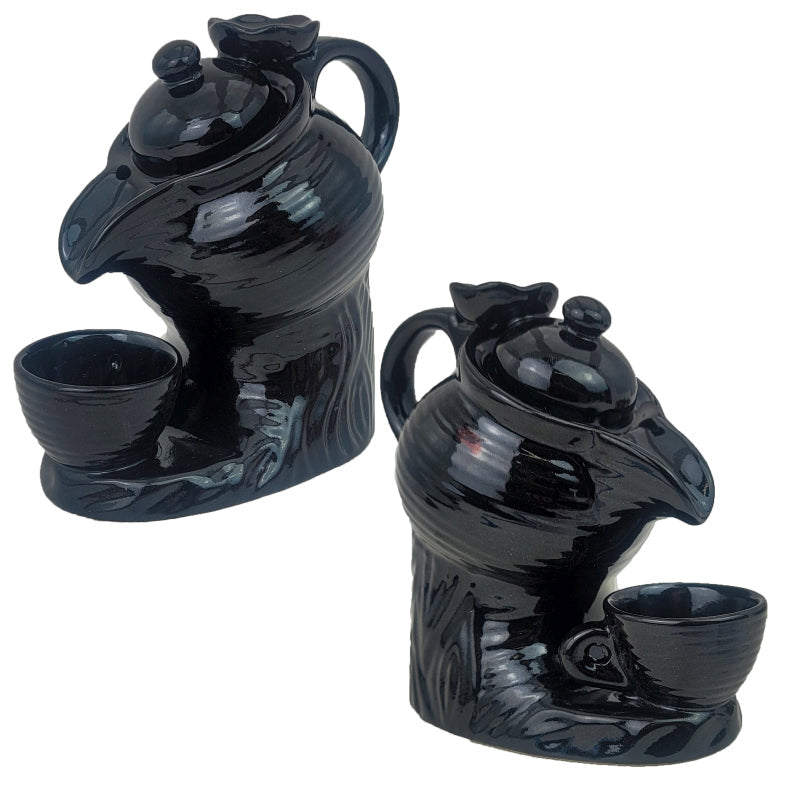 Teapot Fountain Ceramic Backflow Incense Cone Burner & Holder, Black