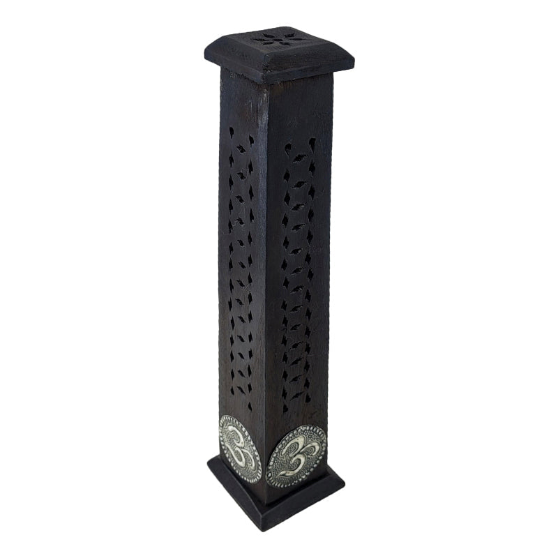 Wood Incense Tower w/ Removable Base, Black OM Symbol Design