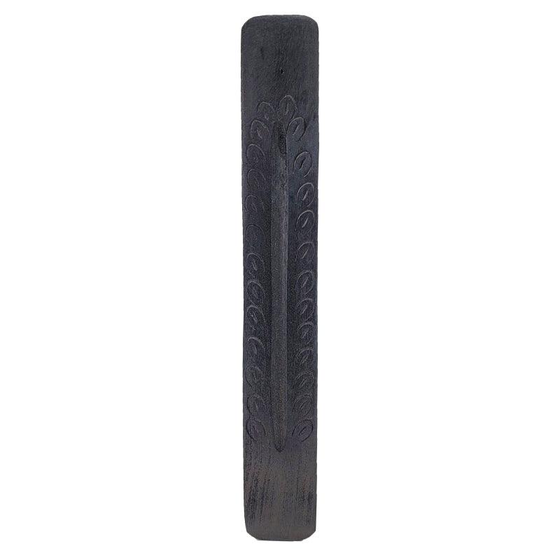 10" Wood Incense Burner & Ash Catcher, Black Petals Design