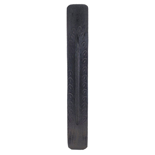 10" Wood Incense Burner & Ash Catcher, Black Petals Design
