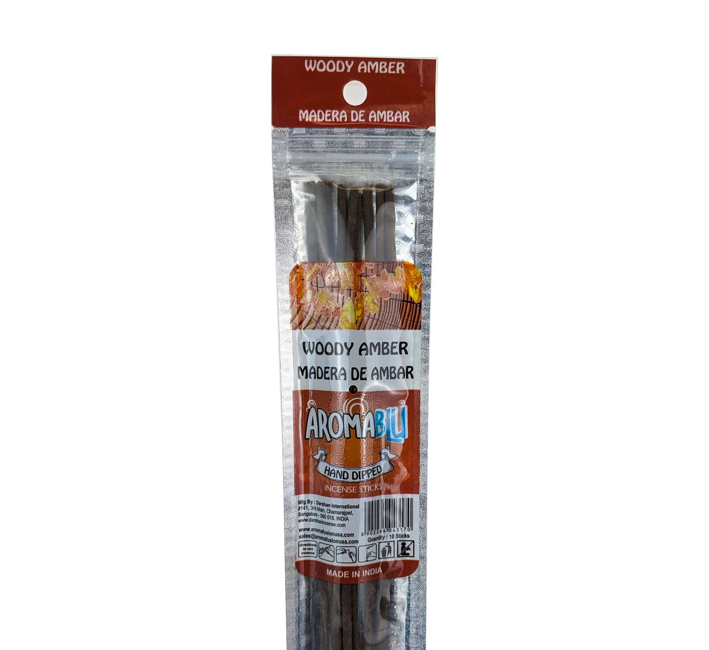 AromaBlu Hand Dipped 11" Incense Sticks, Woody Amber Scent
