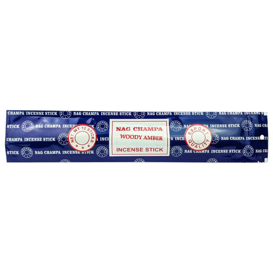 Woody Amber Scent, Satya 11" Incense, 12-Stick Soft Pack